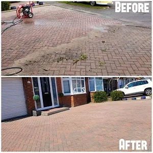 Front driveway block paving deep clean wash