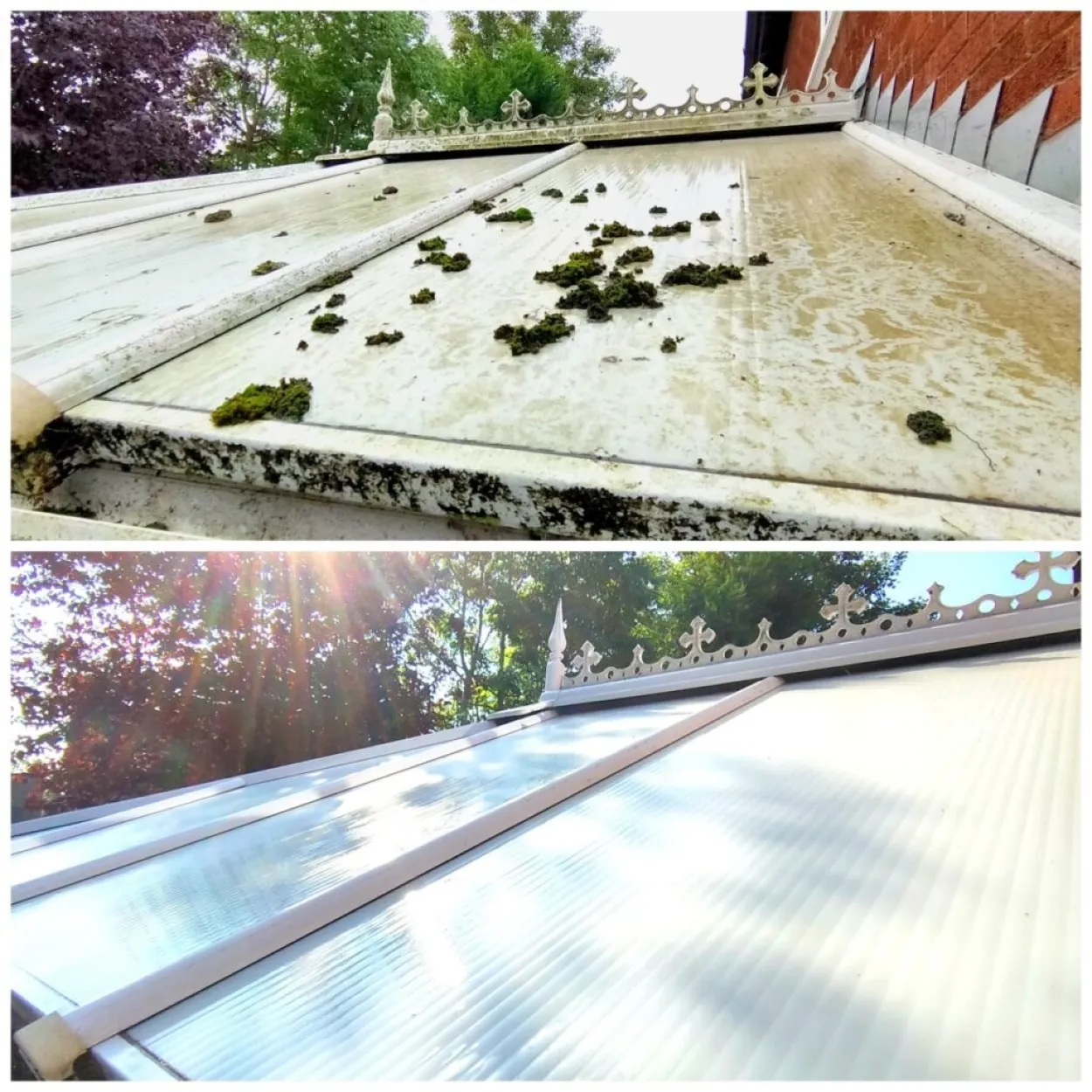 Conservatory roof cleaning removing moss and dirt