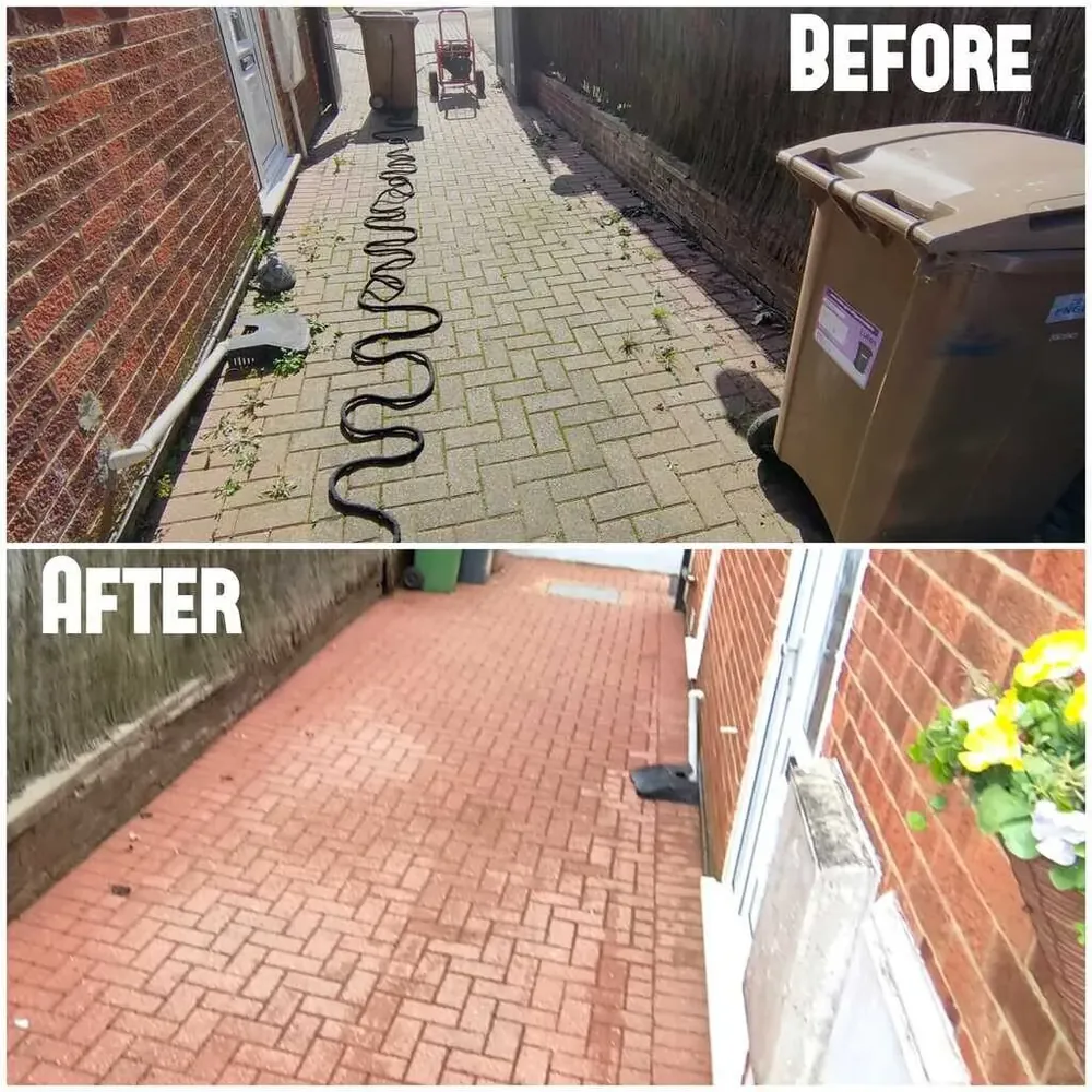 Side path block paving before and after pressure washing
