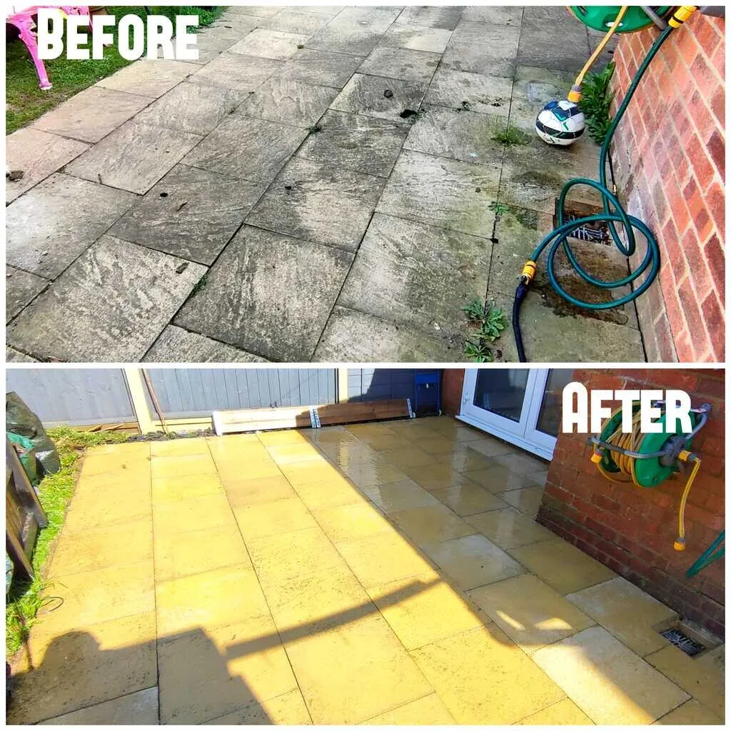 Garden patio slab cleaning before and after results